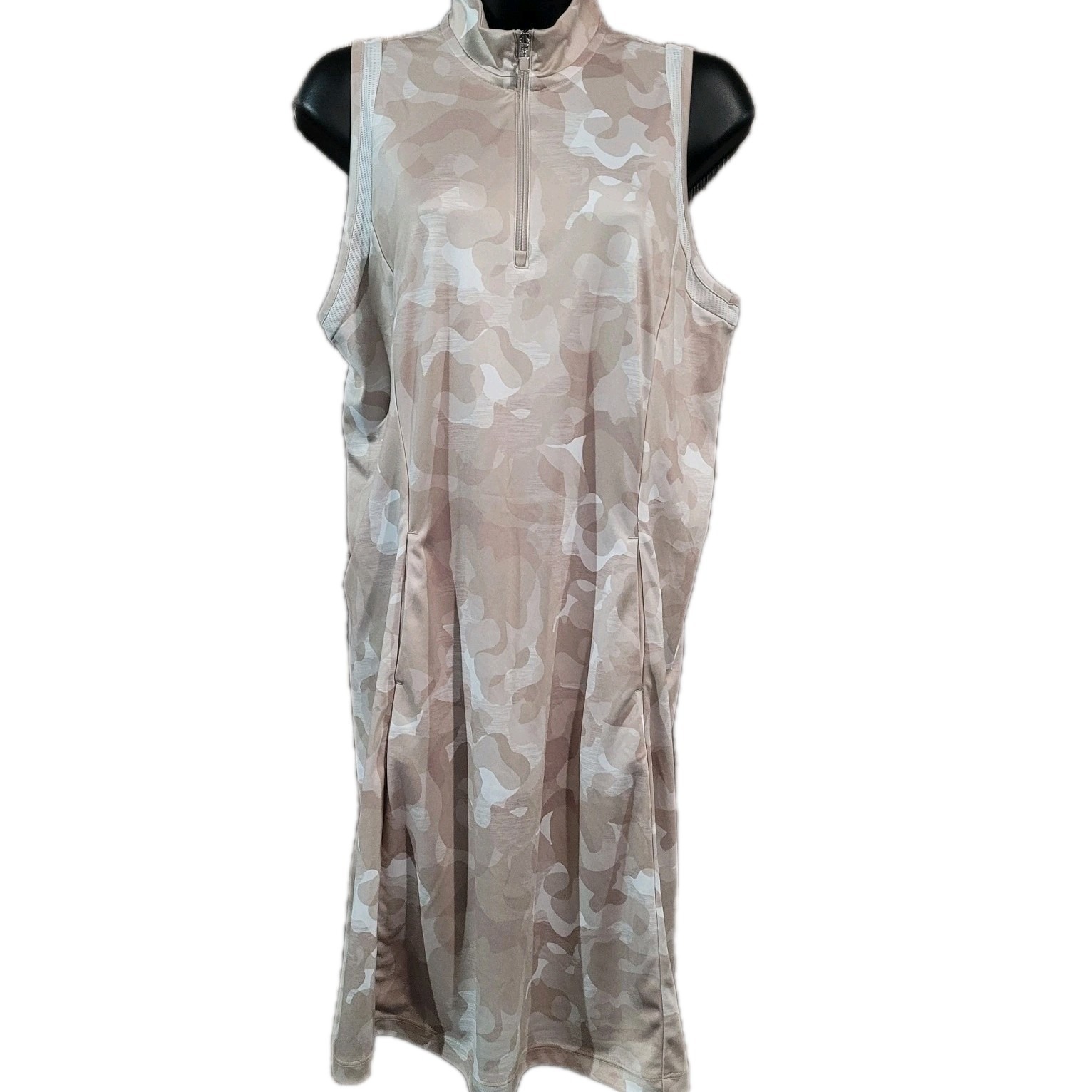 Pga Tour Athletic Dress Size M Beige Camo Sleeveless 1/4 Zip Pockets Tennis Golf